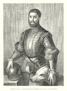 Collection de Pitti, Le Cardinal Hippolyte de Médicis, fils de Julien, Par le Pontormo (gravure)