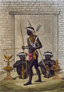 Guerriers congolais et figures fétiches gardant le palais du Saba ou souverain, vers 1820-1830 - Italian School