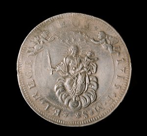 Monnaie de la République de Gênes : pièce de six écus en argent. Diam. 61,5 mm. 1715. Avers. Gênes, musées de la Strada Nuova (inv, M7156) - Italian School