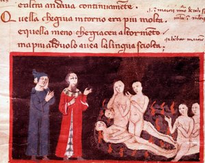 Dante et Virgile entourés par les violents (chant 14 de l