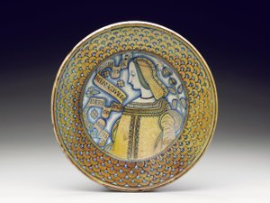Plat Bella Donna en maiolica de Deruta, 1520-30 - Italian School
