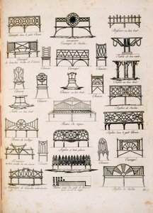 Conceptions de sièges de jardin, de A Compendium of Drawings, par J.G. Grohmann, publié en 1805 - Italian School