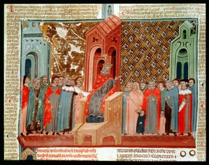 Empereur Justinien (483-565) et sa cour, de Justinianus Institutiones - Italian School