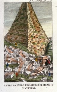 Entrée de Belzoni dans la pyramide de Gizeh ou de Chephren. Gravure