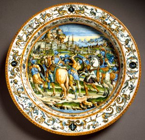 Épisode de la vie de Jules César, assiette en céramique produite à Urbino dans l