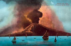 Éruption du Vésuve, avril 1906 (lithographie couleur) - Italian School