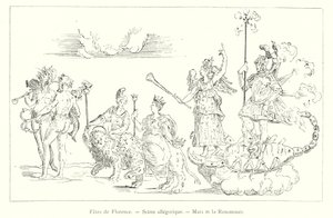 Fêtes de Florence, Scène allégorique, Mars et la Renommée (gravure) - Italian School