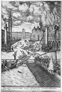 Incendie au Palais des Doges à Venise - Italian School