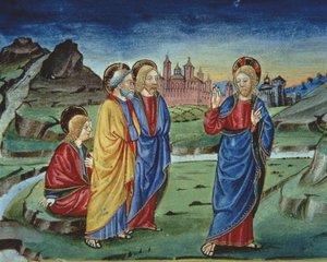 Après la Transfiguration, le Christ dit aux apôtres de ne pas révéler cela avant la Résurrection (détail)