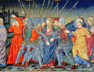 Simon Pierre défend le Christ et blesse un soldat avec une épée - Italian School