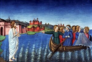 Fol.134r Les disciples pêchent dans le lac de Galilée - Italian School