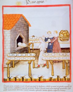 Cuisson du pain brun, illustration du Tacuinum Sanitatis - Italian School