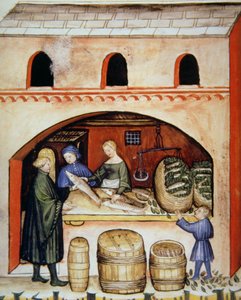 Poisson salé, illustration du Tacuinum Sanitatis Codex Vindobonensis - Italian School