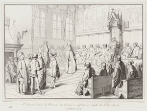 Francesco Petrarca, orateur de Francesco da Carrara, se confond devant le Sénat vénitien - Italian School