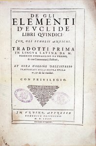 Frontispice du volume XV « Éléments » par le mathématicien grec Euclide (3e siècle av. J.-C.) - Italian School