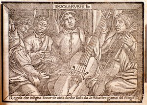 Frontispice de Regola Rubertina traité sur la viole de gambe par Silvestro Ganassi dal Fontego - Italian School