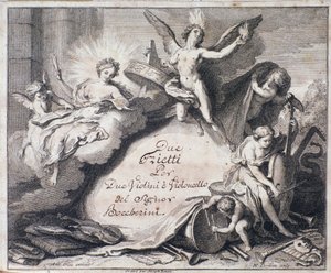 Frontispice de la partition musicale de Due trietti per due violini e violoncello par Luigi Boccherini