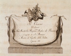 Frontispice de la partition musicale de Sei canoni par le compositeur italien Natale Mussini (1765-1837) dédié à la Reine de Prusse - Italian School