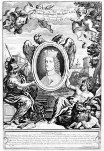 Frontispice de Veteres arcus Augustorum triumphis insignes avec un portrait du cardinal Pietro Ottoboni, gravé par Robert van Audenaerde, 1690 - Italian School