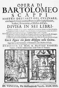 Frontispice du livre de cuisine de Bartolomeo Scappi, 1622