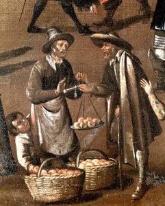 Vendeur de fruits et petit voleur (détail) - Italian School