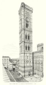 Giotto et Taddeo Gaddi, Le Campanile de Sainte-Marie-des-Fleurs (gravure) - Italian School