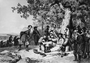 Giuseppe Garibaldi (1807-82) blessé à la bataille d