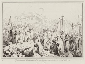 Les habitants de Constantinople se soumettent aux croisés en les suppliant pour leur vie - Italian School