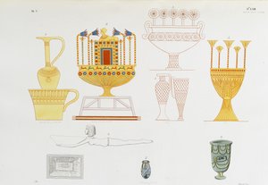 Vases en or et pots en verre de la tombe thébaine - Italian School