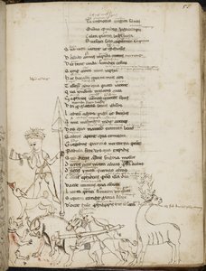 Scène de chasse avec un sanglier, un cerf, des chasseurs, des chiens et un lièvre, de 