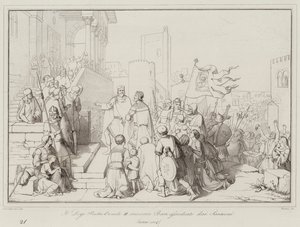 Le Doge Pietro Orseolo II secourt Bari assiégé par les Sarrasins - Italian School