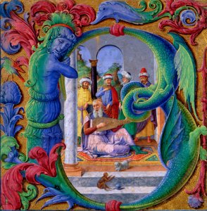 Initiale illuminée B (tempera sur parchemin) - Italian School