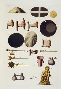 Outils et artefacts incas, Pérou, de Le Costume Ancien et Moderne, Volume II, planche 22, par Jules Ferrario, publié vers 1820-1830