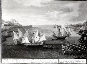 Incident au large de Patras entre le capitaine vénitien Ivanovich da Dabrota et le pirate turc Barberousse, 17 avril 1751 - Italian School