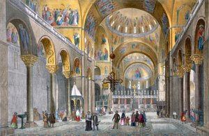 Intérieur de la basilique San Marco, vue vers le dôme, tirée de Vues de Venise par Cecchini, Pividor et Viola, vers 1850 - Italian School