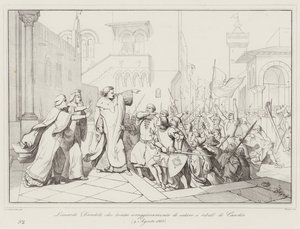 Leonardo Dandolo tente courageusement de calmer les rebelles de Candie - Italian School