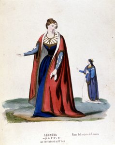 Costume de Leonora pour la première représentation du Trouvère (Trovatore) de Giuseppe Verdi (1854) bibliothèque de la Scala de Milan - Italian School
