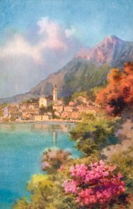 Limone, Lac de Garde, Italie (lithographie couleur)