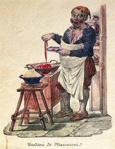 Vendeur de macaroni, gravure, Italie - Italian School