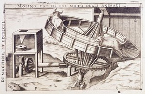 Moulin actionné par des animaux, gravure Italie - Italian School
