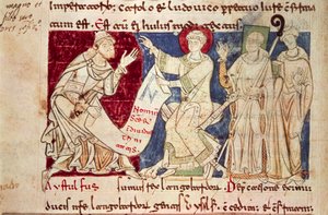 Miniature du Chronicon Vulturnense, codex enluminé composé par le moine Iohannes, vers 1130, Italie - Italian School