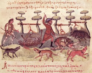 Chasse avec des filets, illustration de la Cynegetica par Oppien - Italian School