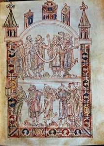 Ms. Plut.12.17 f.4r Disciples de Saint Augustin, du De Civitate Dei (11ème-12ème siècle) - Italian School
