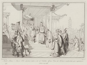 Nicolo Matteo et Marco Polo quittent la cour de Kubilai Khan des Tartares occidentaux pour rentrer chez eux - Italian School