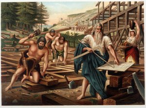 Noé et sa famille construisant l