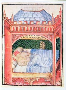 Couple dans un lit, du Tacuinum Sanitatis, c.1390-1400 - Italian School