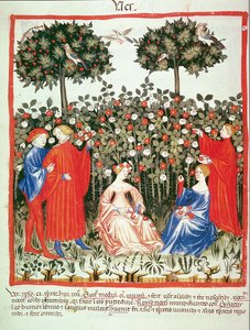 Printemps : La cueillette des fleurs, de Tacuinum Sanitatis - Italian School