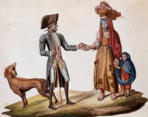 Vieux métiers napolitains : un noble donne une pièce à un palmiscian