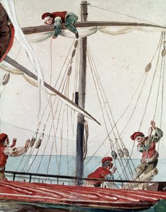 Anciens métiers napolitains : un bateau de pêche - Aquarelle du 19ème siècle - Naples Museo Nazionale di San Martino - Italian School