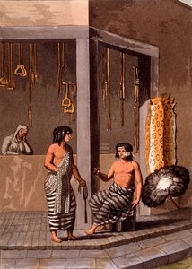 Indiens des Pampas dans une boutique appelée Indiano, Calle de-los-Torres, Buenos Aires, vers 1820-30 - Italian School